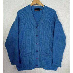 VTG Sacred Threads Women's Cable Knit Sweater Button Up Wool Blend Pockets OSFM